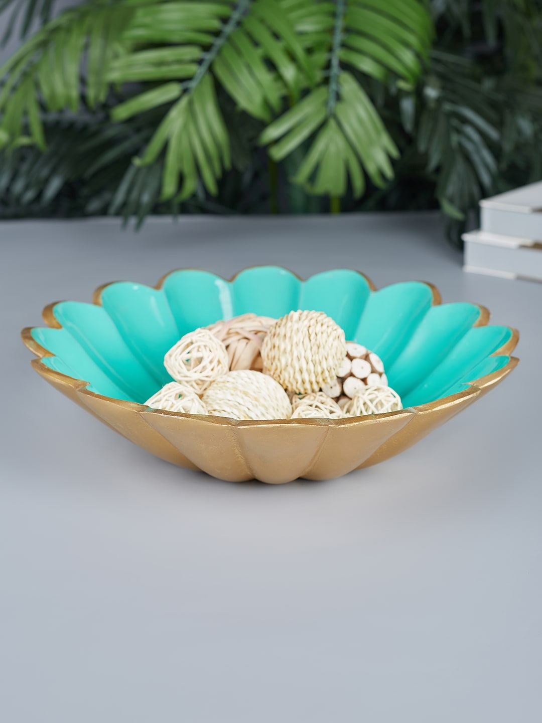 

HomeTown Venice Teal Blue Textured Aluminium Floral Bowl