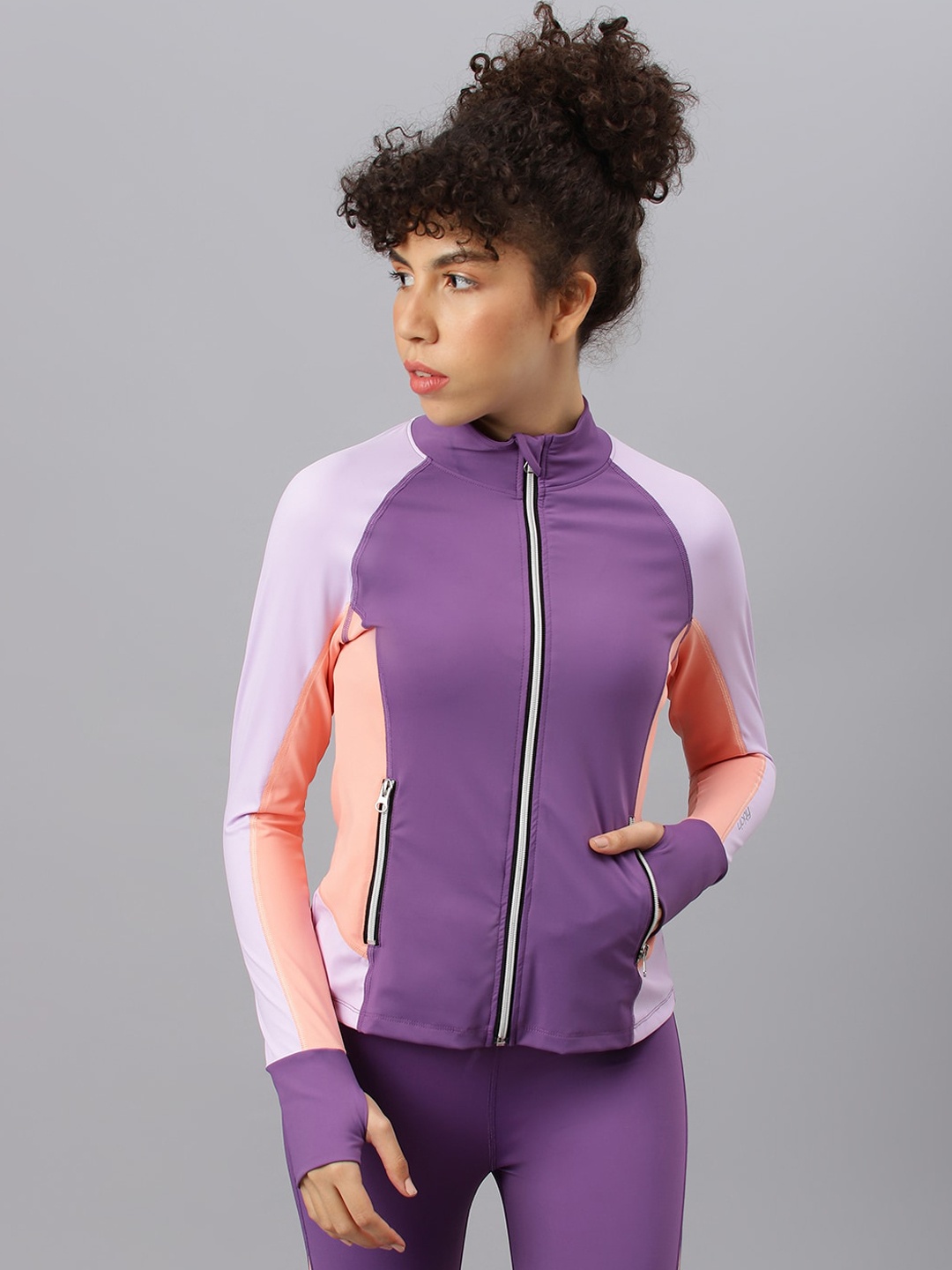 

Fitkin Women Colourblocked Lightweight Training or Gym Sporty Jacket, Purple