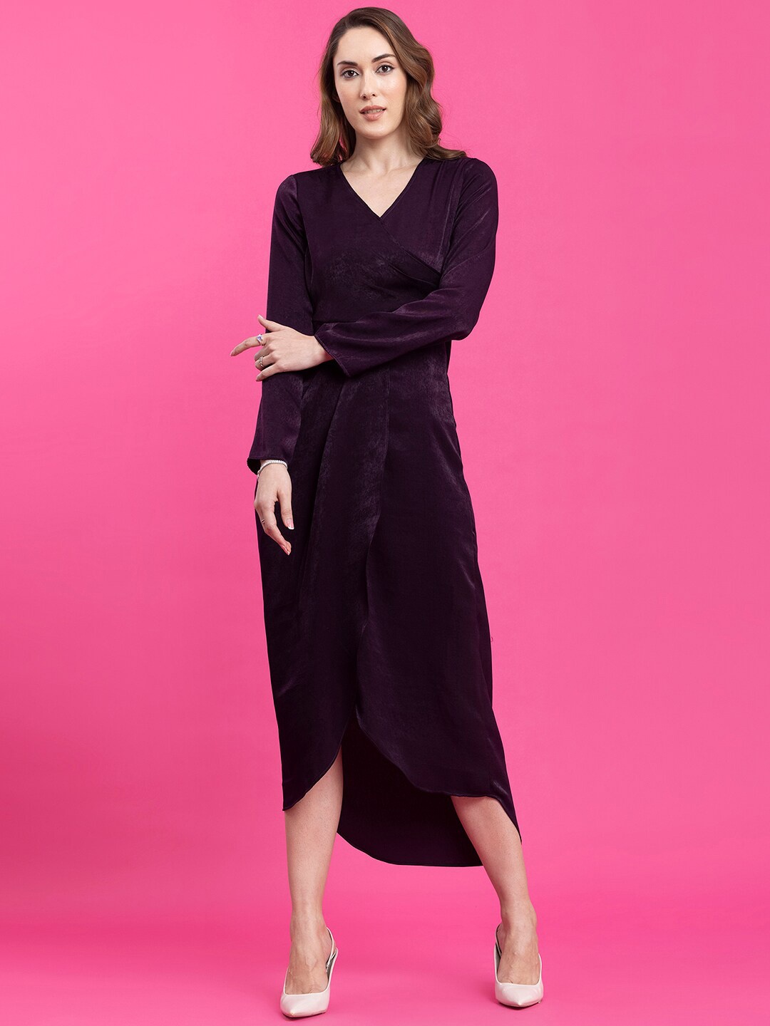 

FableStreet Women Satin Midi Dress, Purple