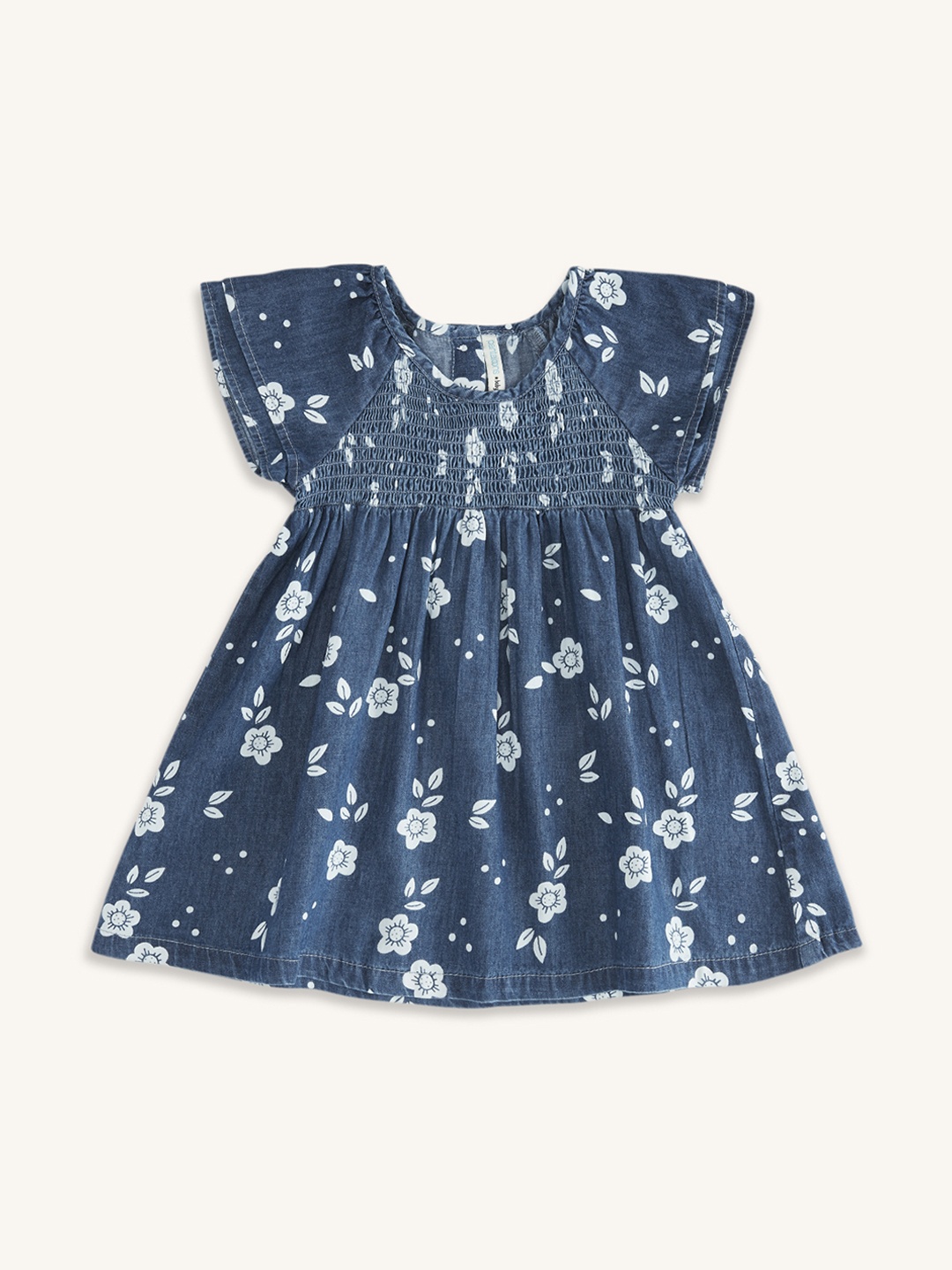 

Pantaloons Baby Girls Floral Printed Cotton Fit and Flare Mini Dress, Blue