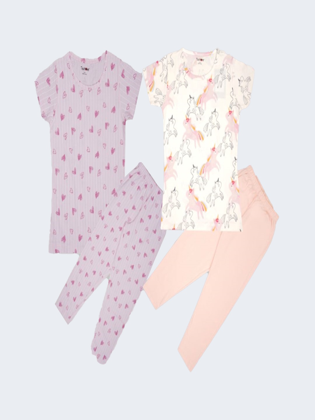 

Taatoom Girls Pack Of 2 Printed Pure Cotton Night suit, Pink