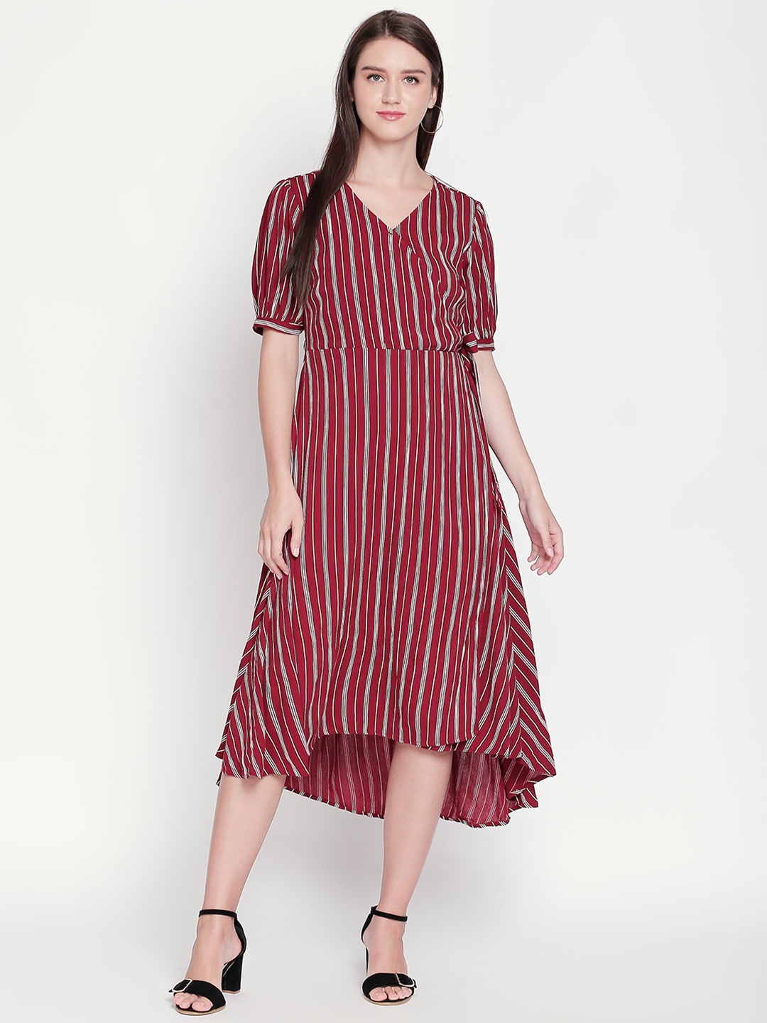 

Honey by Pantaloons Women Striped A-Line Midi Dress, Brown