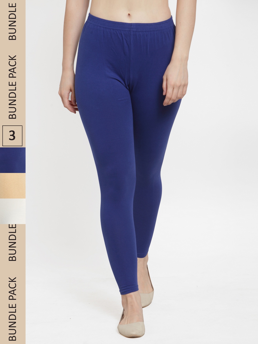 

Jinfo Pack Of 3 Ankle-Length Cotton Lycra Leggings, Blue
