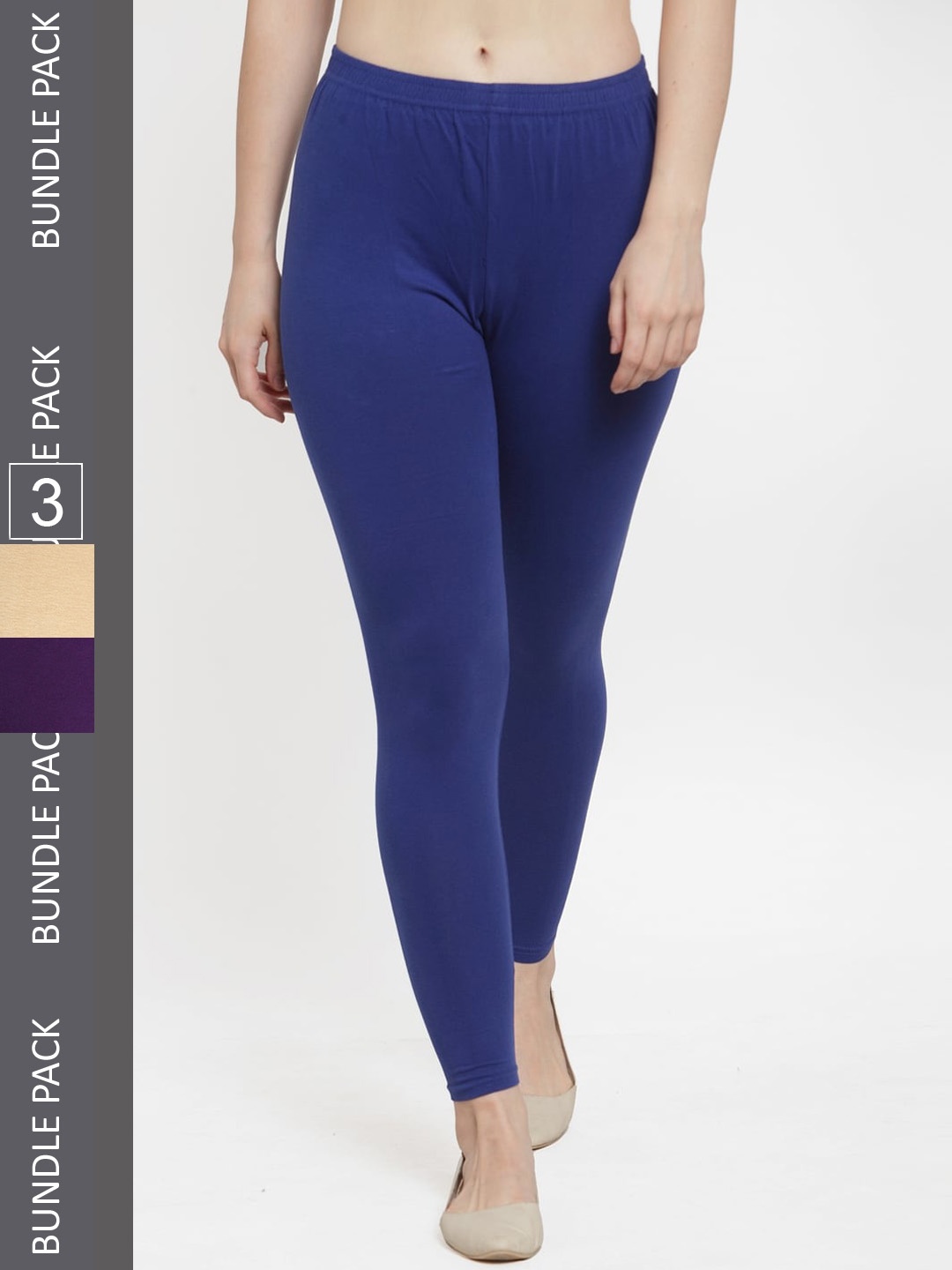 

Jinfo Pack Of 3 Ankle Length Cotton Lycra Leggings, Blue