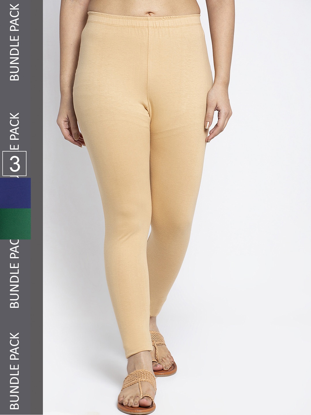 

Jinfo Pack Of 3 Ankle-Length Cotton Lycra Leggings, Blue