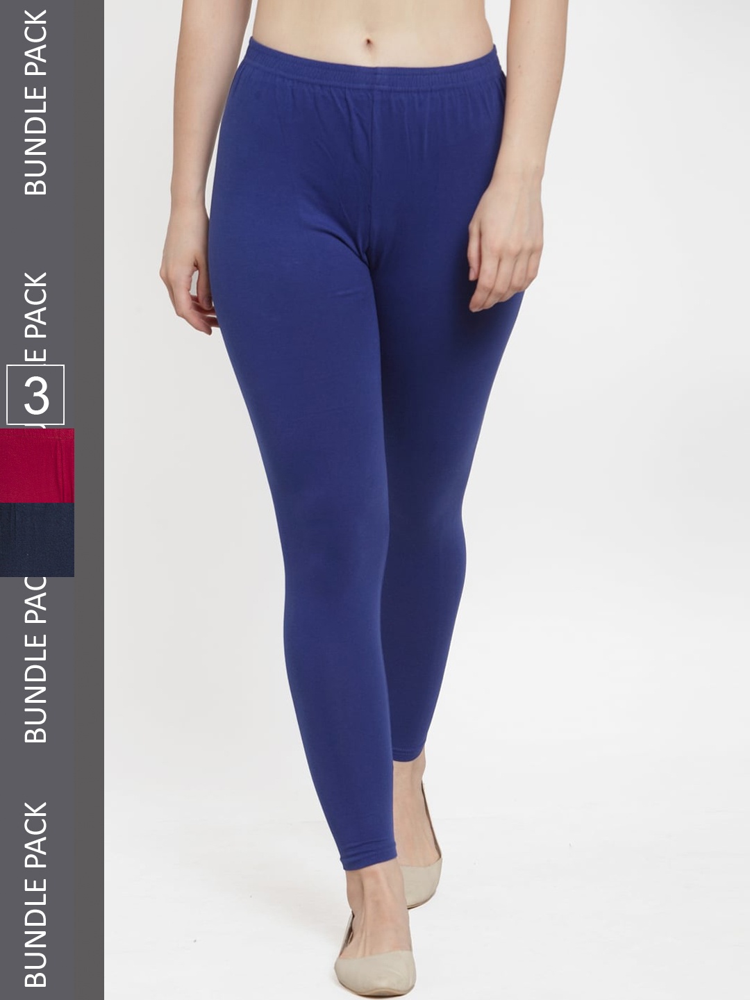 

Jinfo Pack Of 3 Ankle Length Cotton Lycra Leggings, Blue