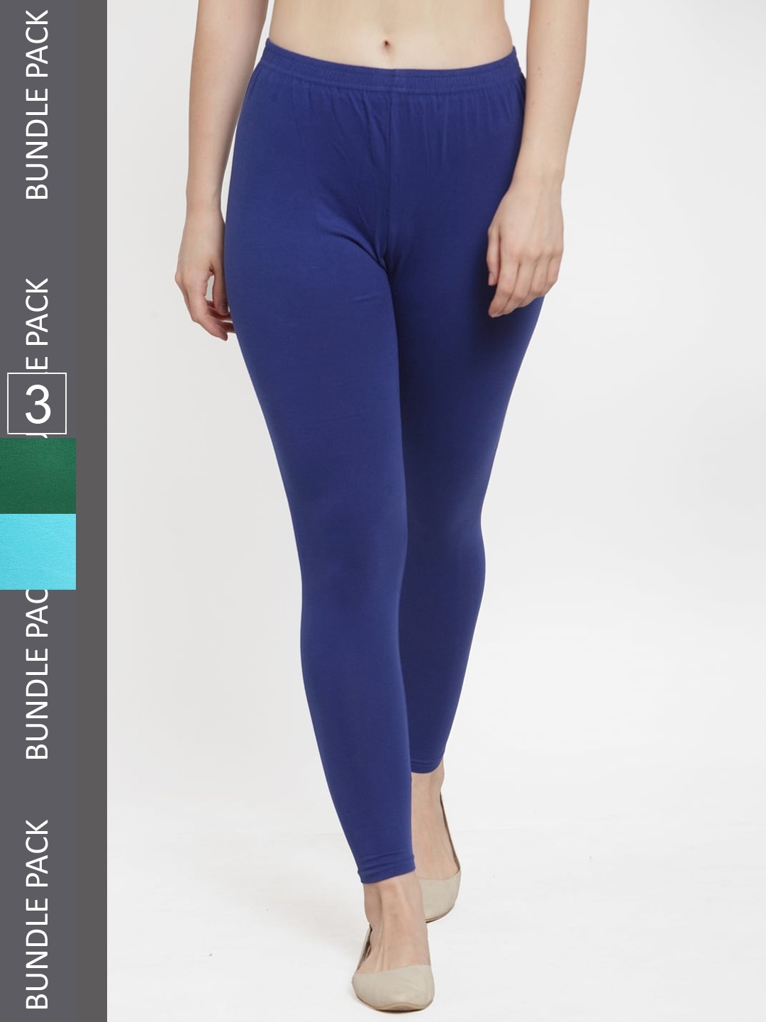 

Jinfo Pack Of 3 Ankle Length Cotton Lycra Leggings, Blue