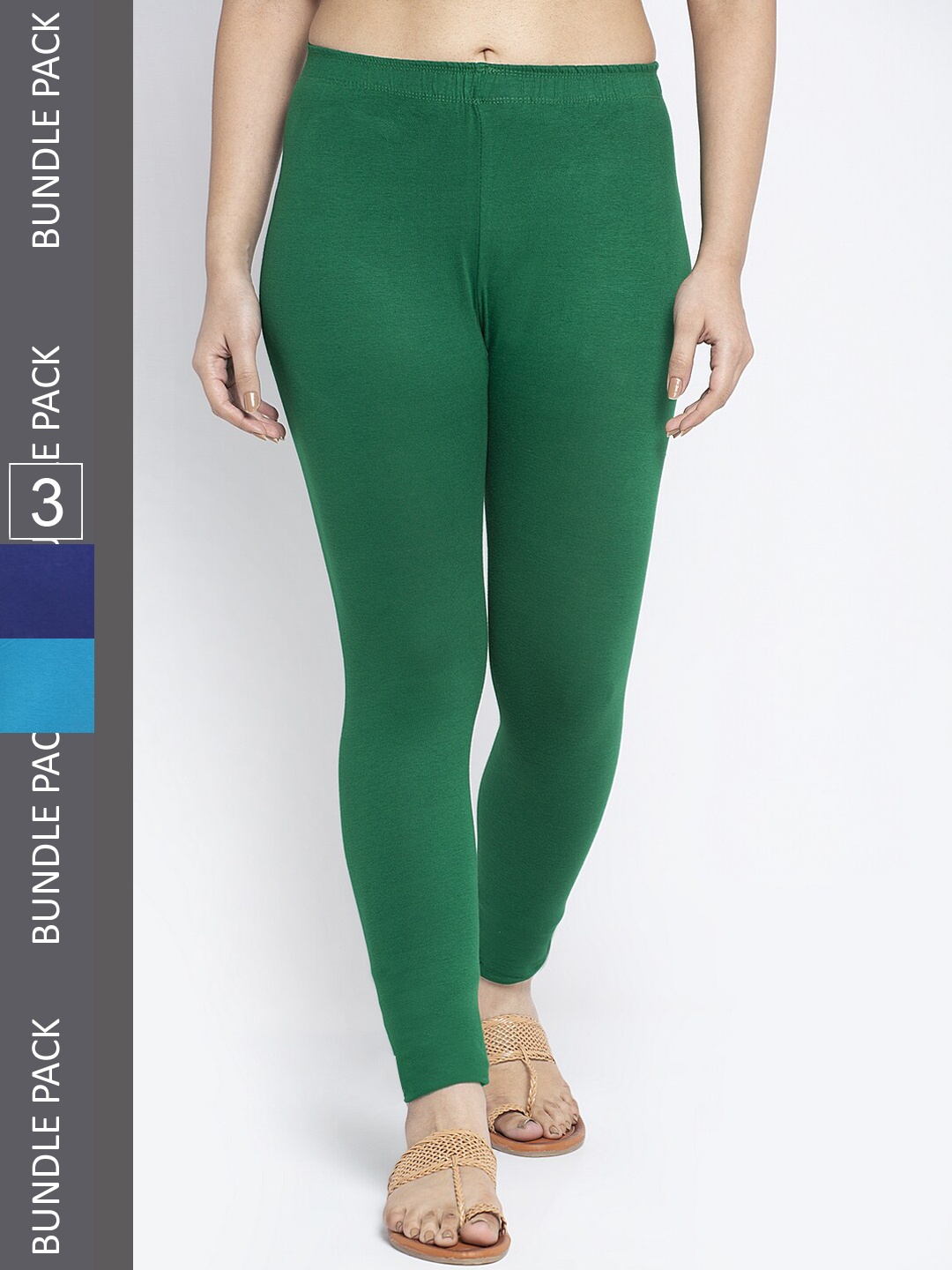 

Jinfo Pack Of 3 Ankle-Length Cotton Lycra Leggings, Blue