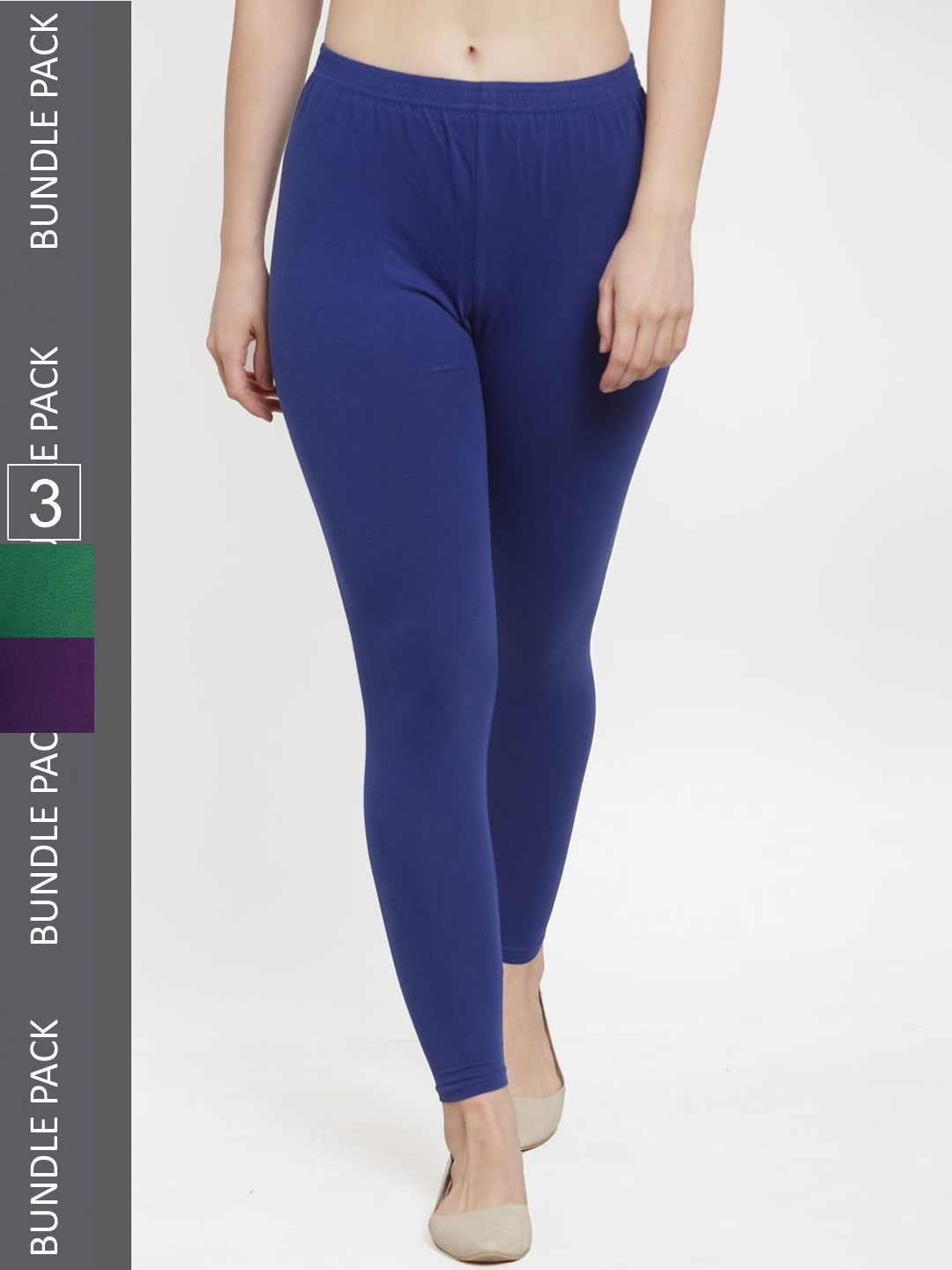 

Jinfo Pack Of 3 Ankle Length Cotton Lycra Leggings, Blue