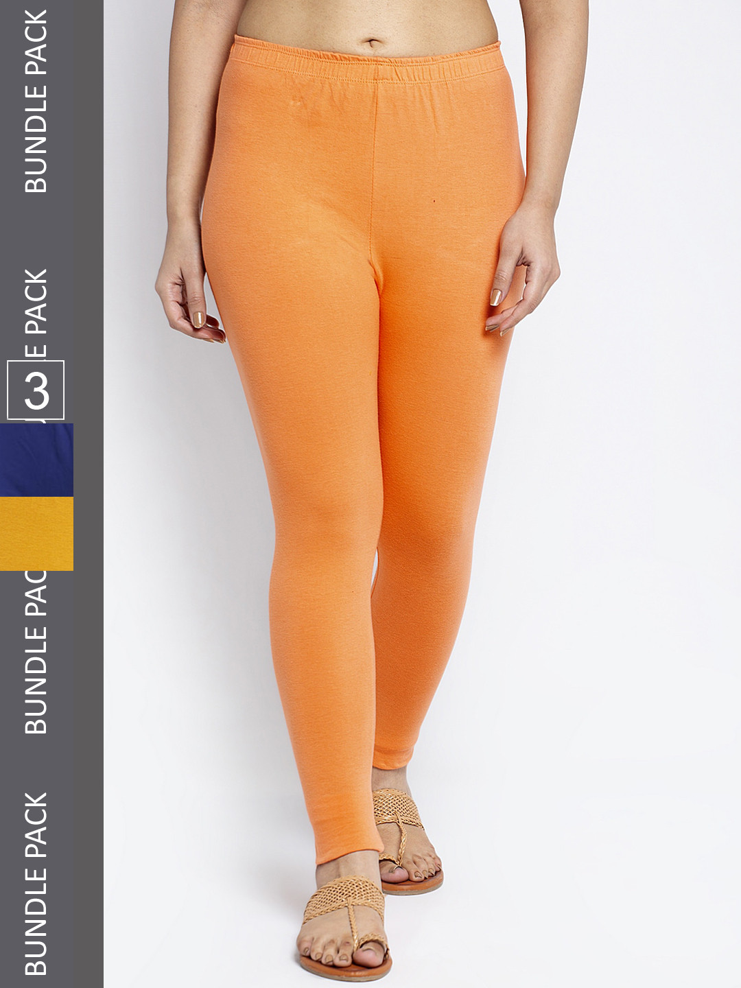 

Jinfo Pack Of 3 Ankle-Length Cotton Lycra Leggings, Blue