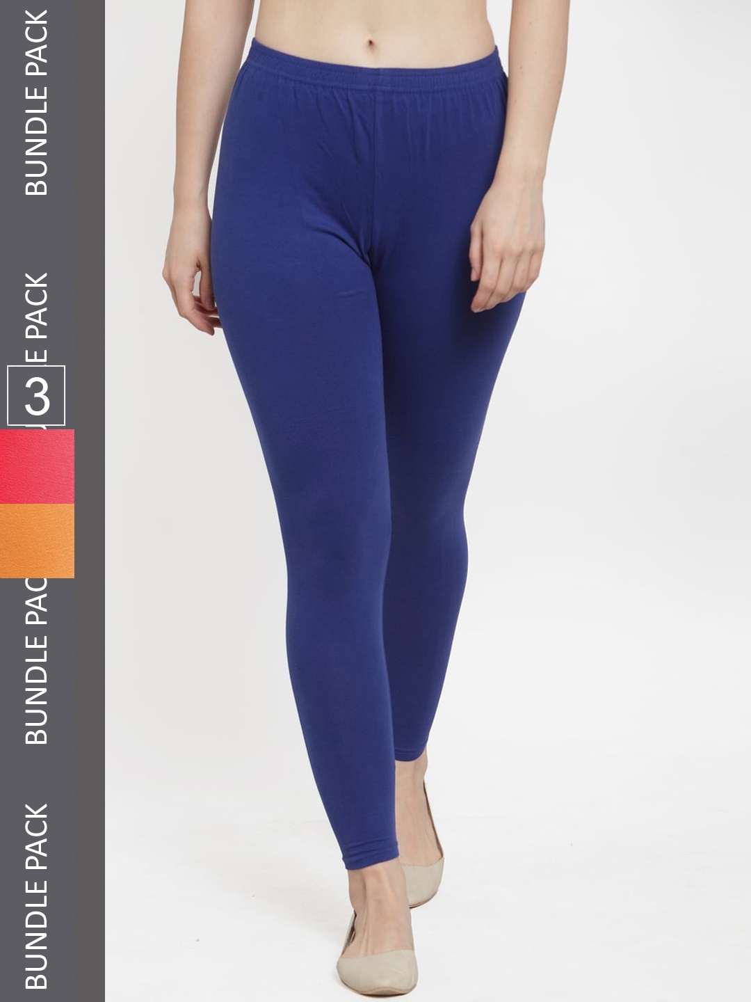 

Jinfo Pack Of 3 Ankle-Length Cotton Lycra Leggings, Blue