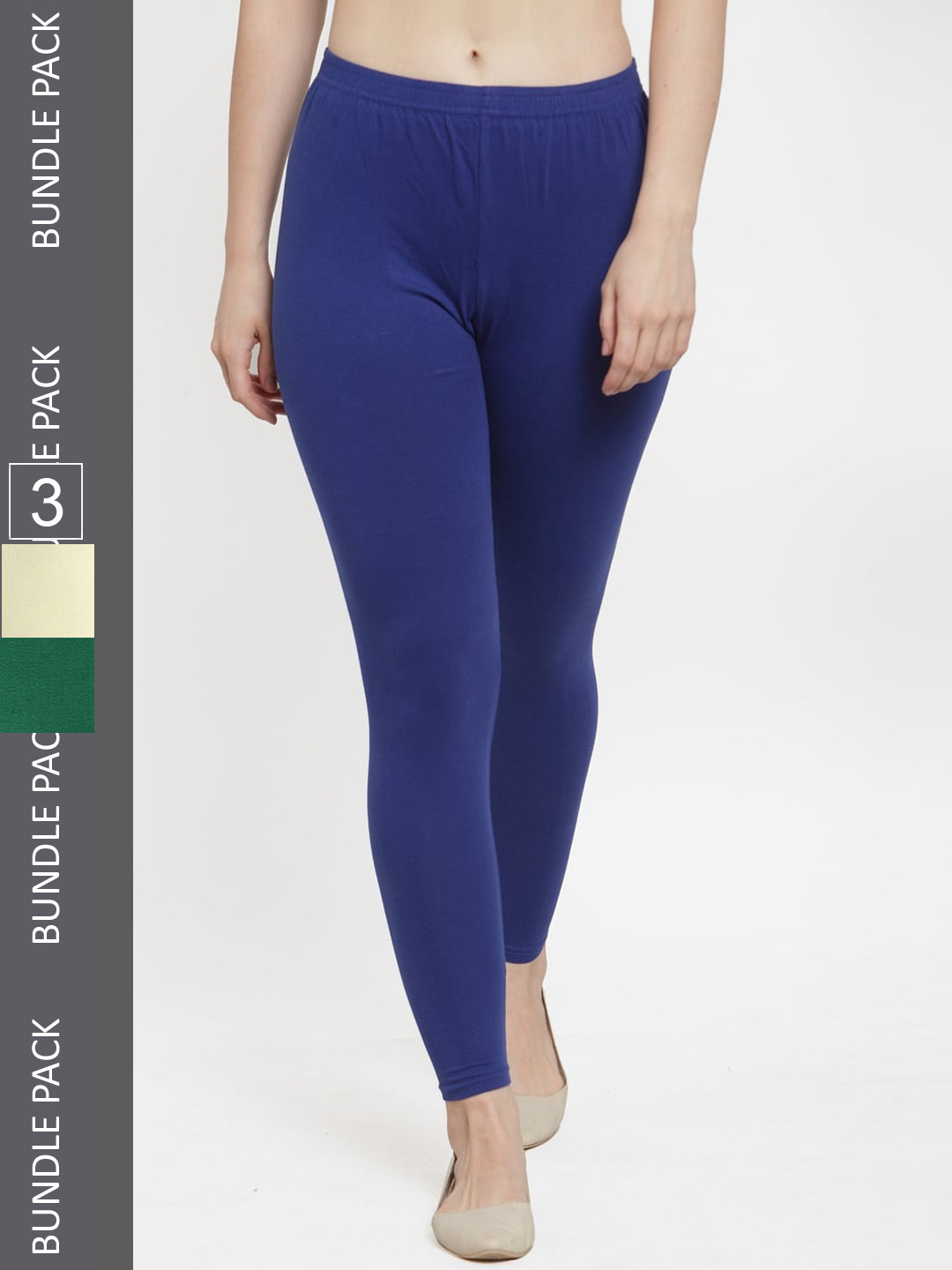 

Jinfo Women Pack Of 3 Ankle-Length Cotton Lycra Leggings, Blue