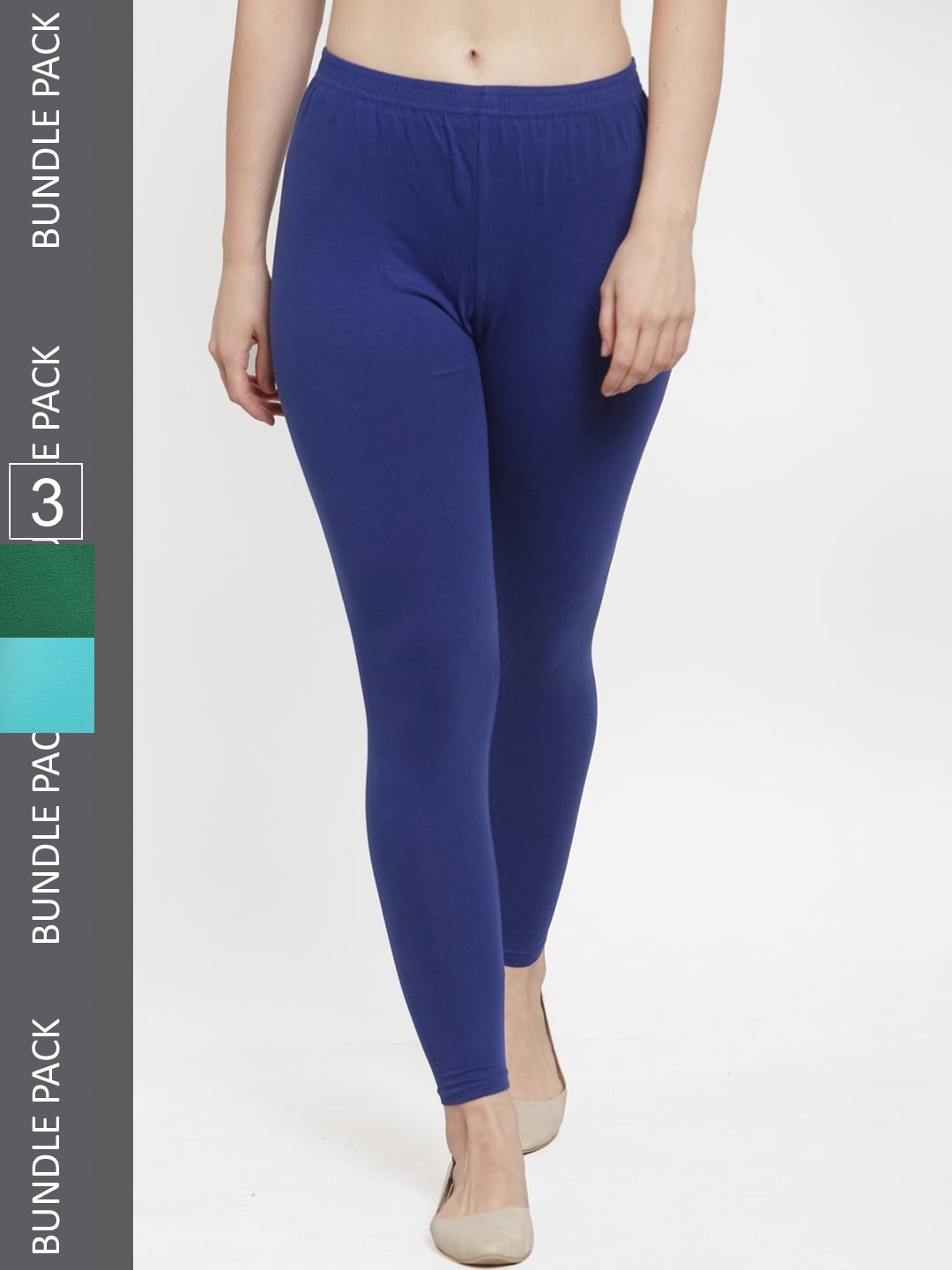 

Jinfo Pack Of 3 Cotton Cotton Ankle Length Leggings, Blue
