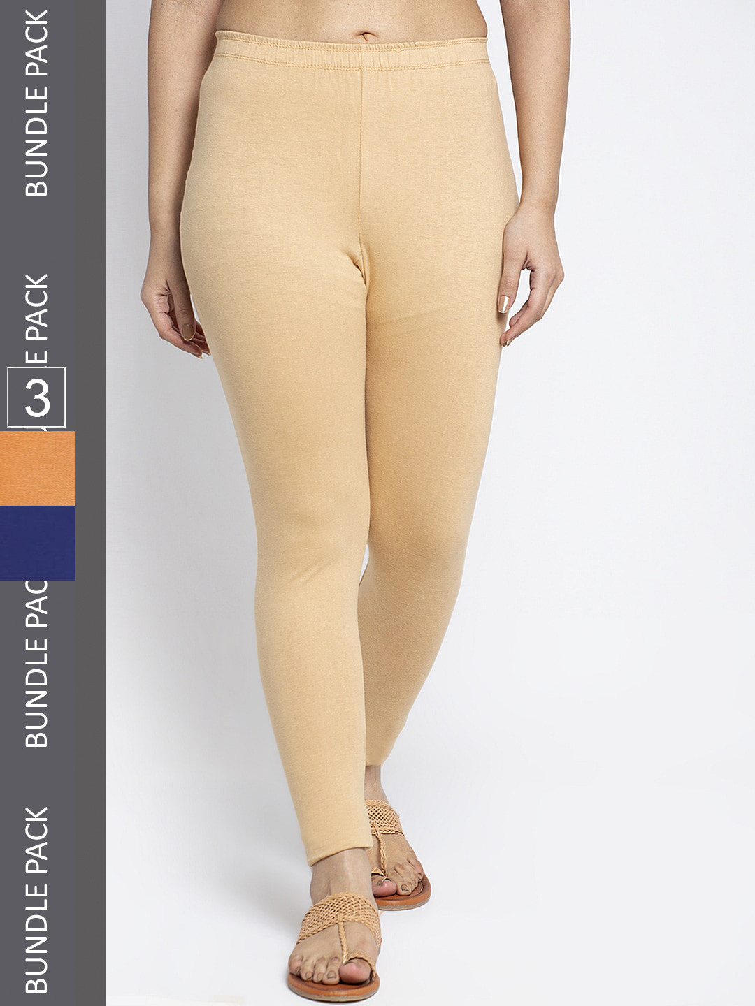 

Jinfo Pack Of 3 Ankle-Length Cotton Leggings, Blue