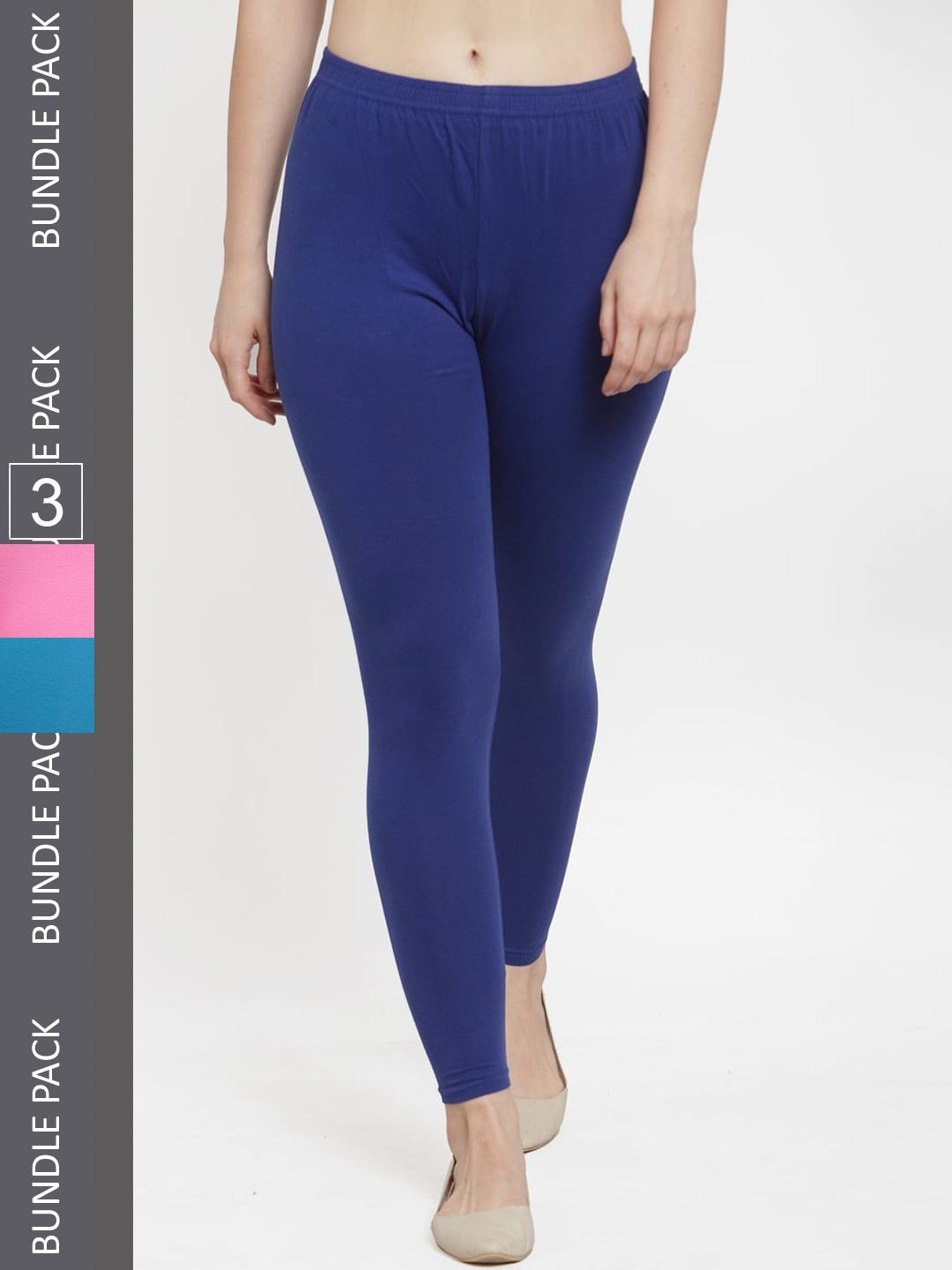 

Jinfo Pack Of 3 Ankle-Length Cotton Leggings, Blue