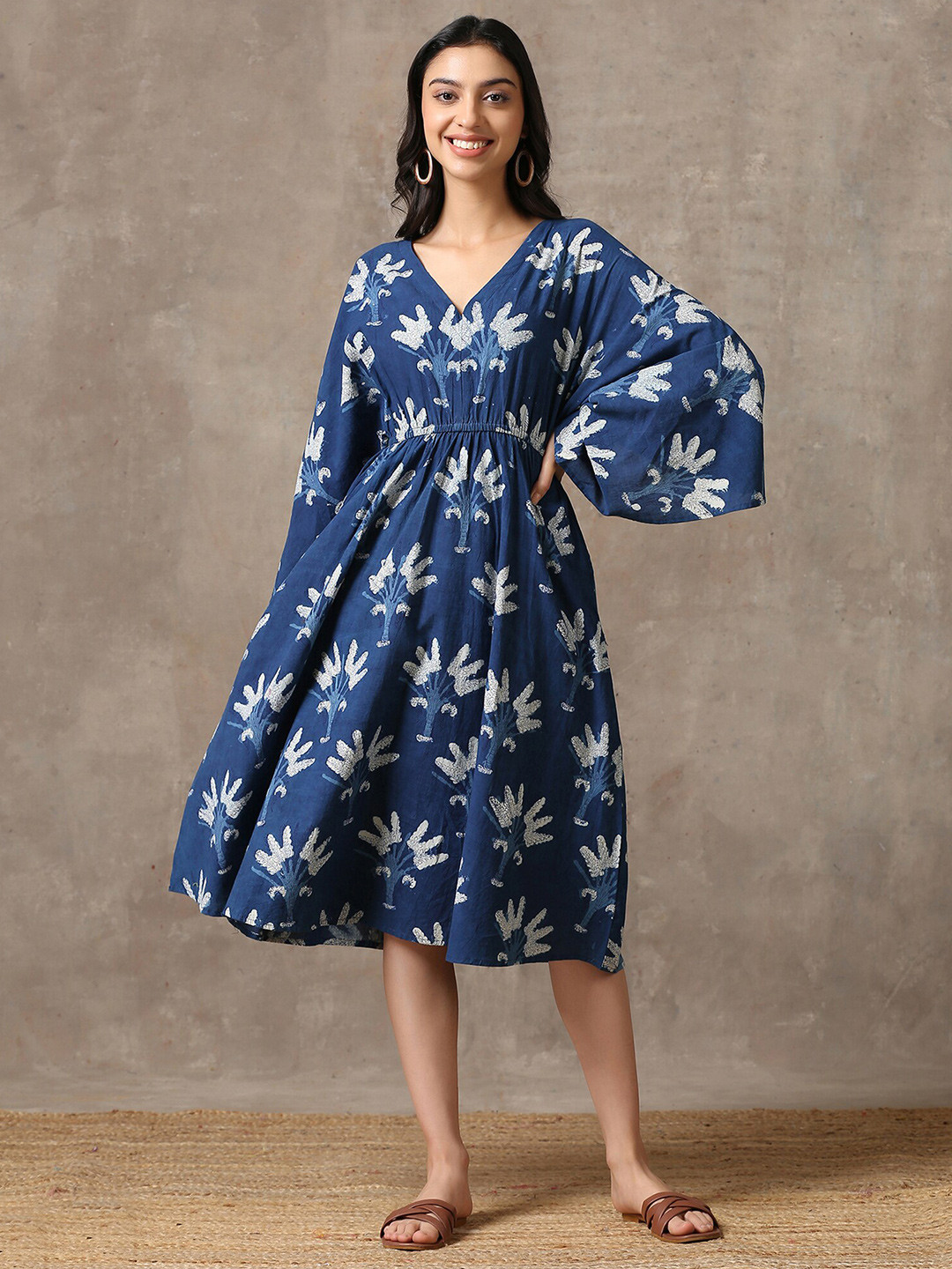 

OKHAI Floral Ethnic A-Line Dress, Blue
