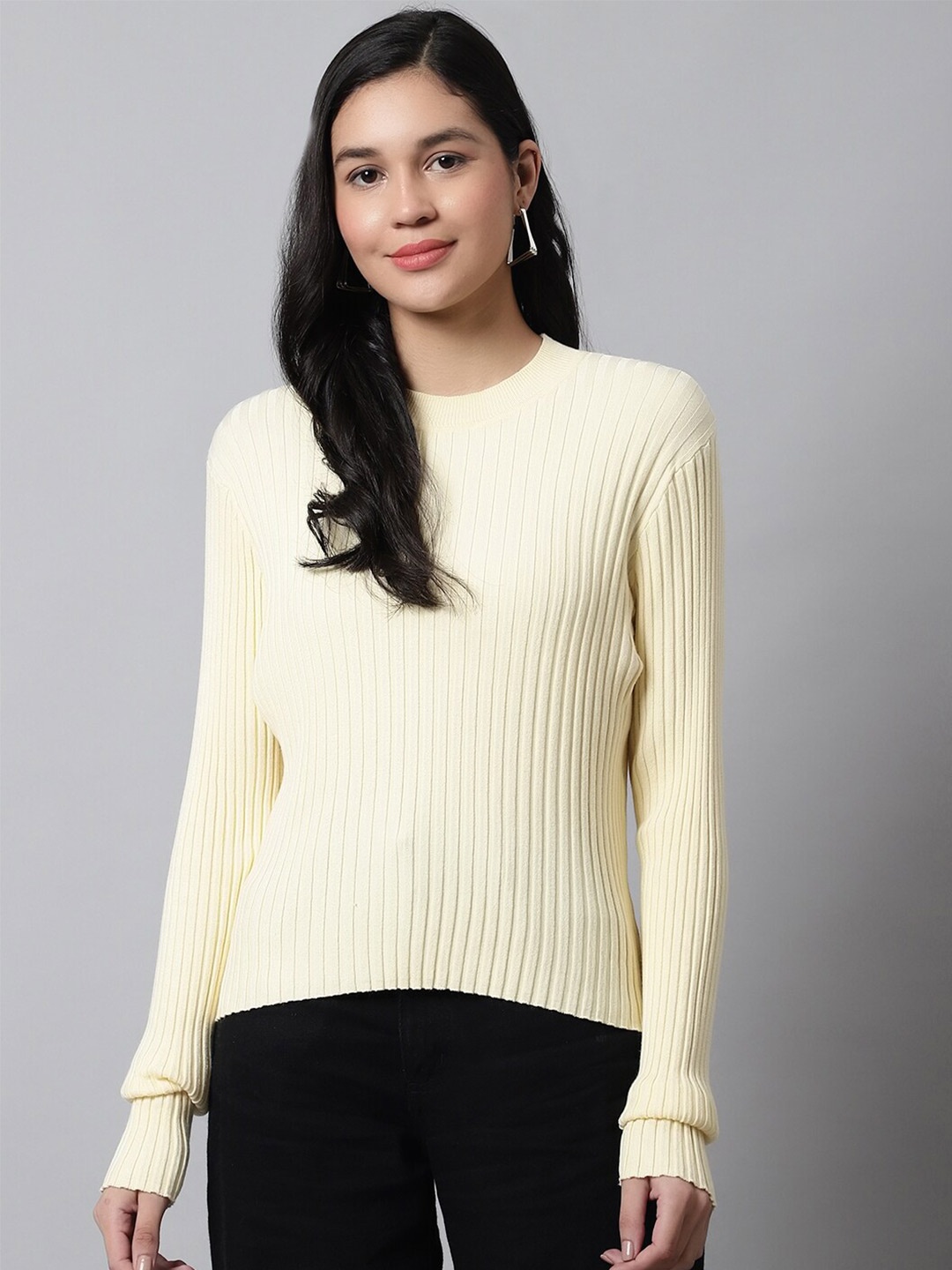 

NoBarr Women Ribbed Cotton Pullover, Yellow