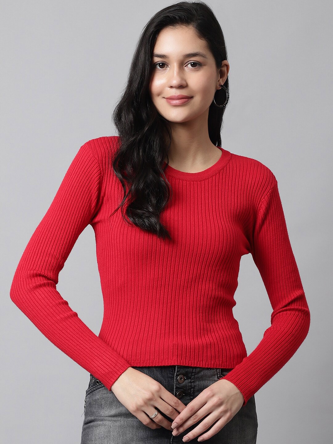 

NoBarr Women Ribbed Pullover, Red