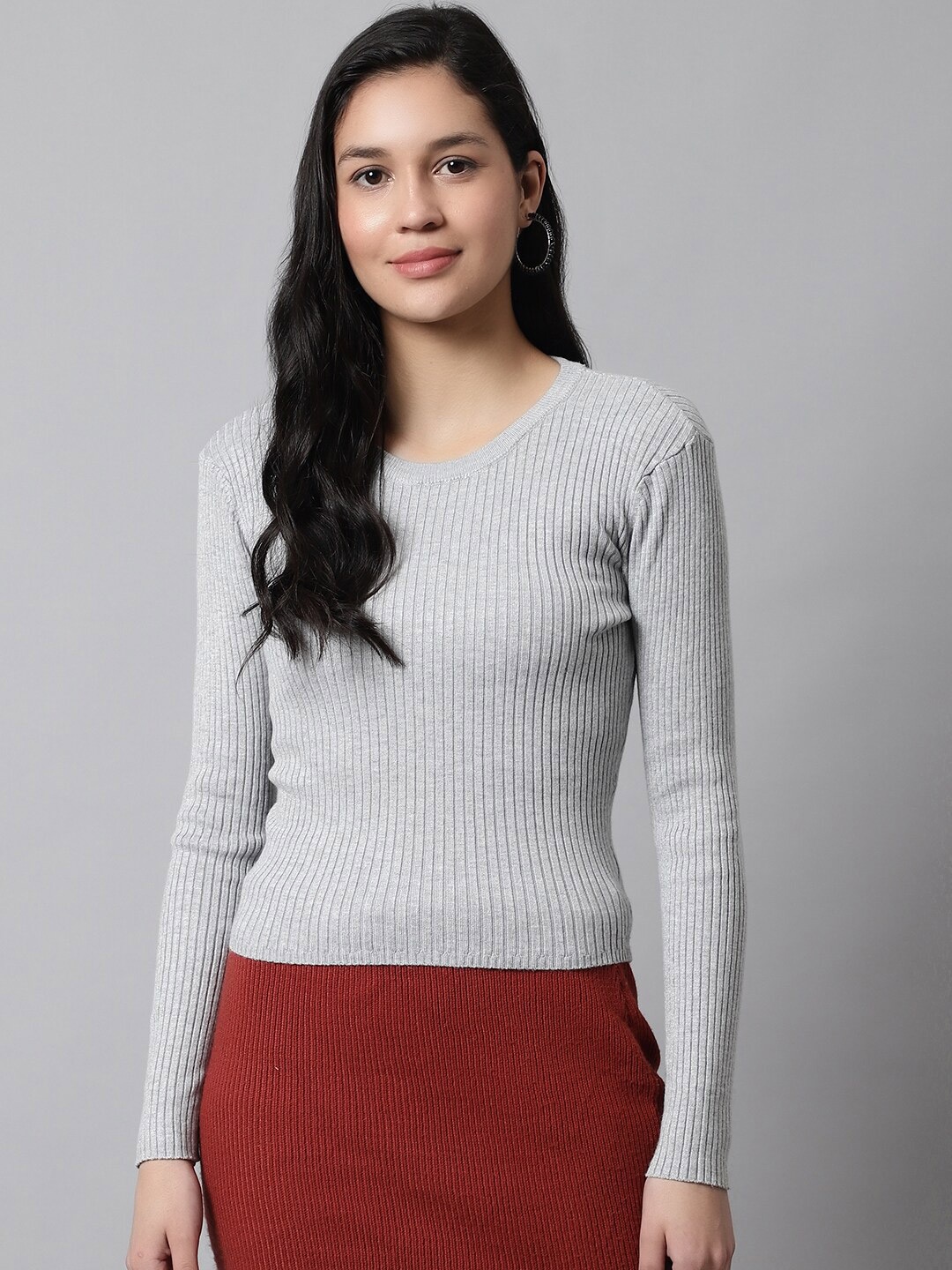 

NoBarr Women Ribbed Pullover, Grey