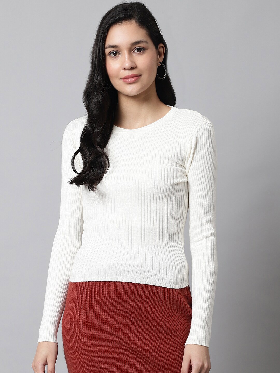 

NoBarr Women Ribbed Pullover, White