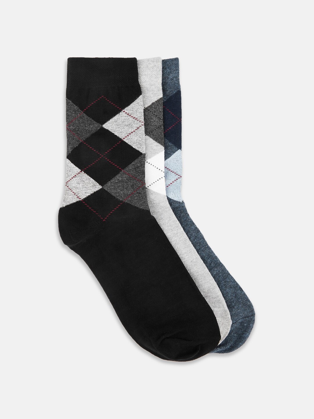 

BYFORD by Pantaloons Men Pack Of 3 Checked Ankle-Length Socks, Black