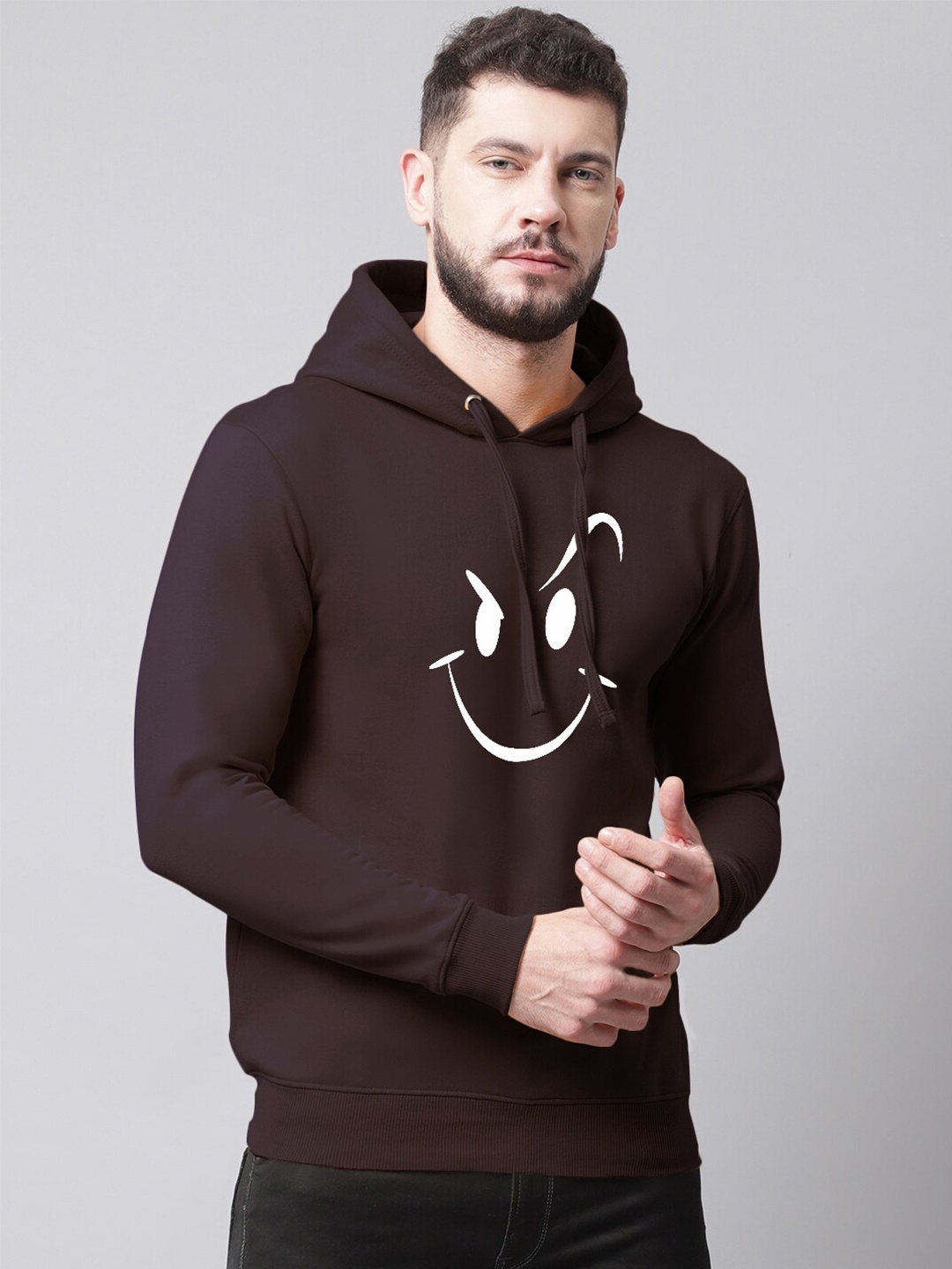 

Friskers Men Printed Hooded Sweatshirt, Brown