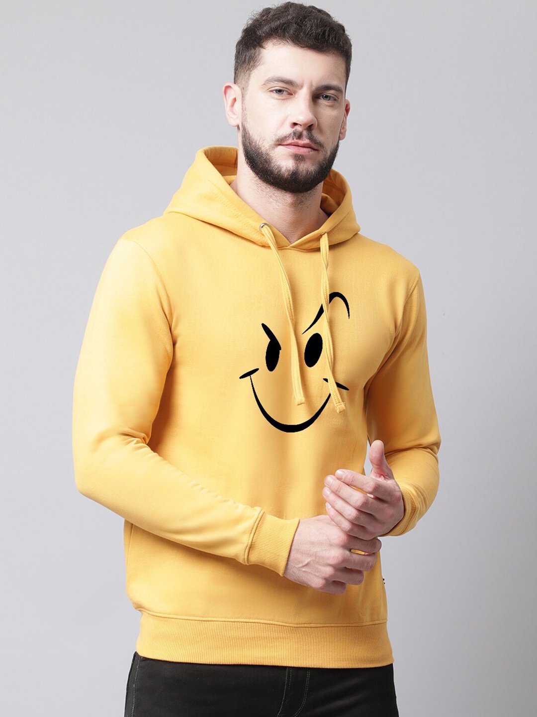 

Friskers Men Printed Hooded Sweatshirt, Yellow