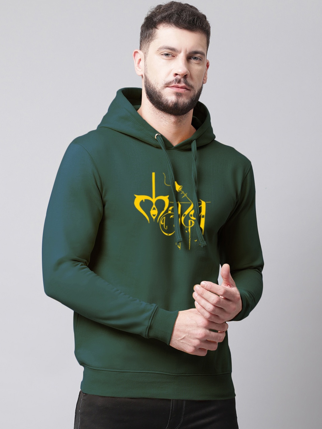 

Friskers Men Printed Hooded Fleece Sweatshirt, Green
