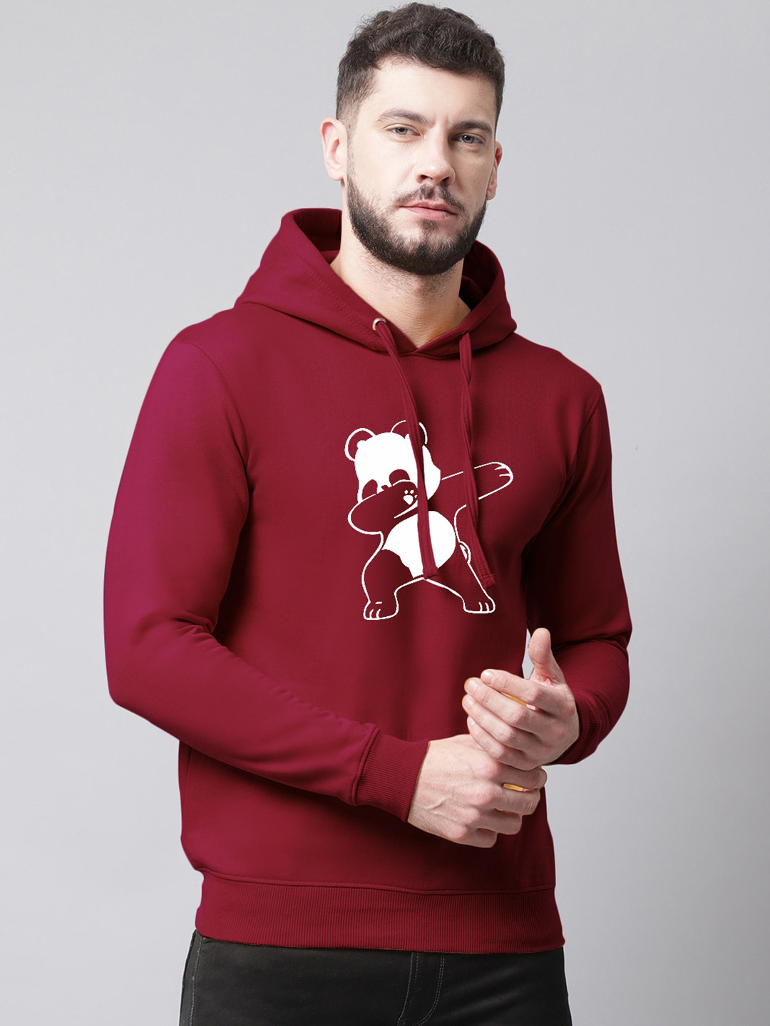

Friskers Men Maroon Printed Fleece Hooded Sweatshirt