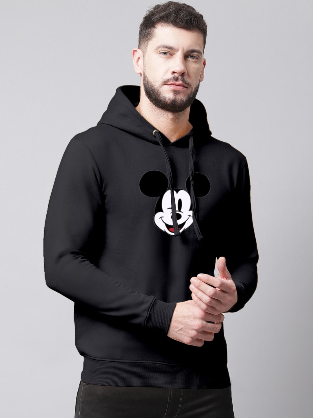 

Friskers Men Printed Hooded Fleece Sweatshirt, Black