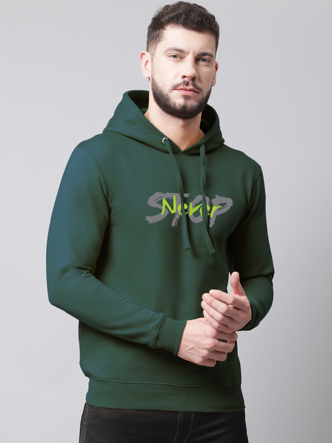 

Friskers Men Typhography Printed Hooded Fleece Pullover Sweatshirt, Green