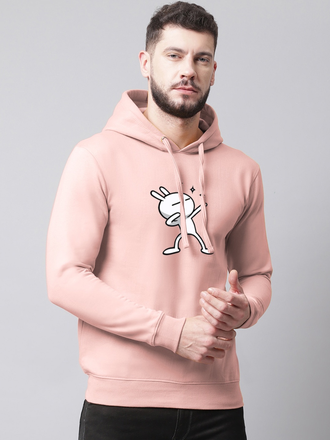 

Friskers Men Printed Hooded Fleece Pullover Sweatshirt, Coral
