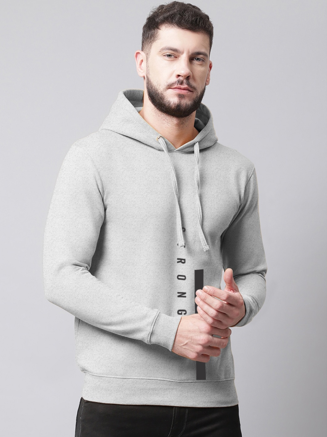 

Friskers Men Printed Hooded Fleece Pullover Sweatshirt, Grey