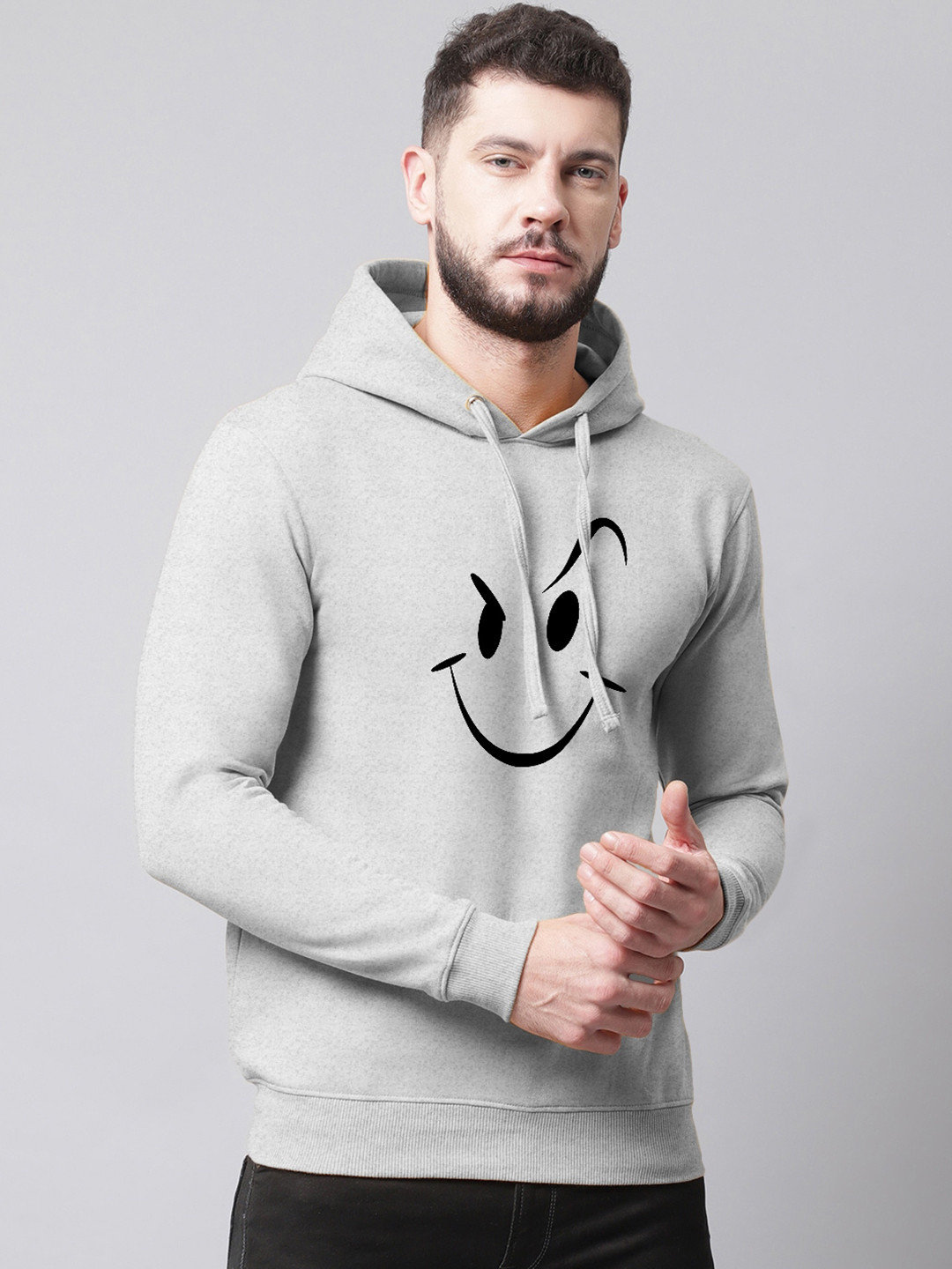 

Friskers Men Printed Hooded Fleece Pullover Sweatshirt, Grey