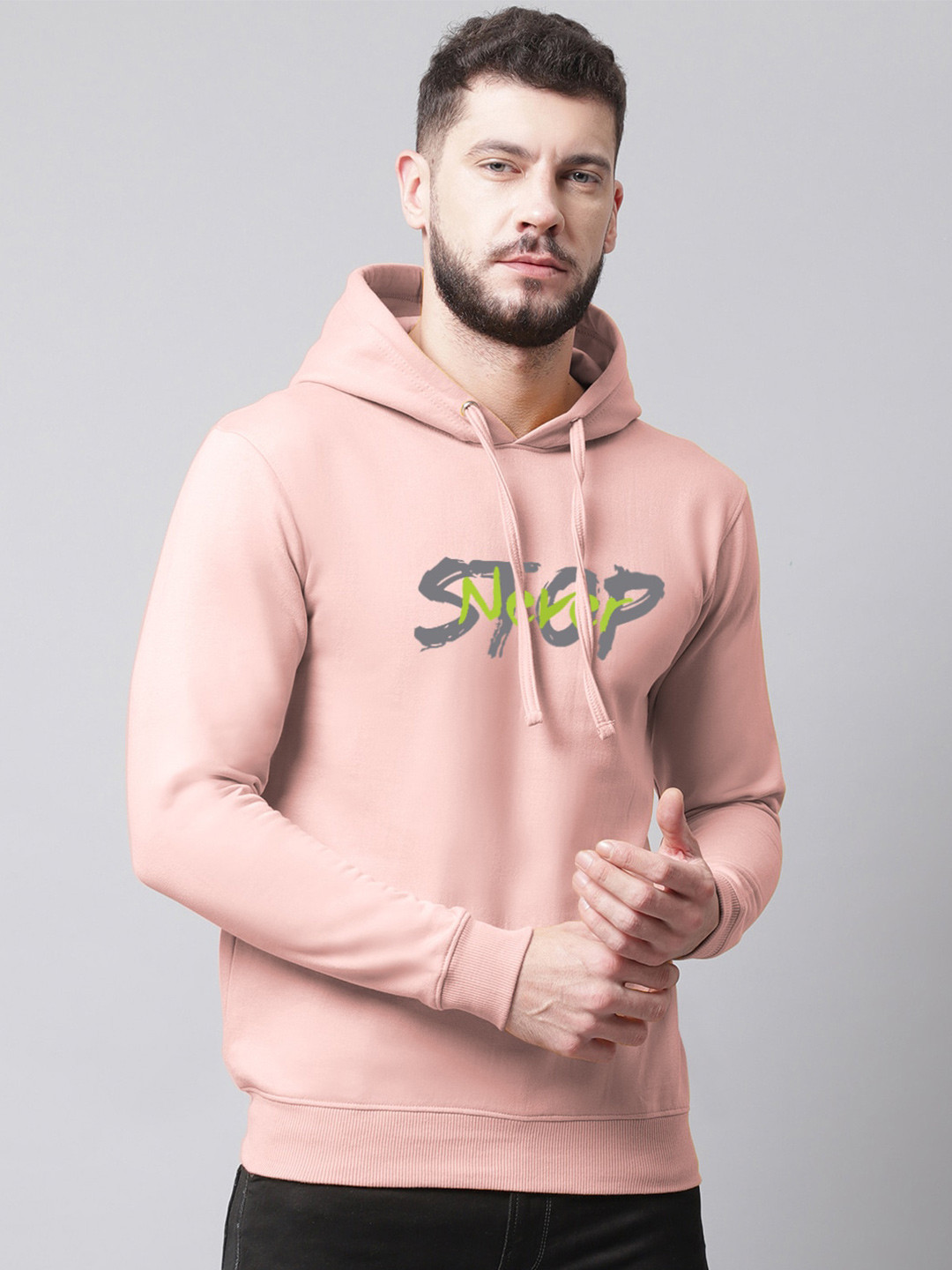 

Friskers Men Printed Hooded Fleece Pullover Sweatshirt, Coral