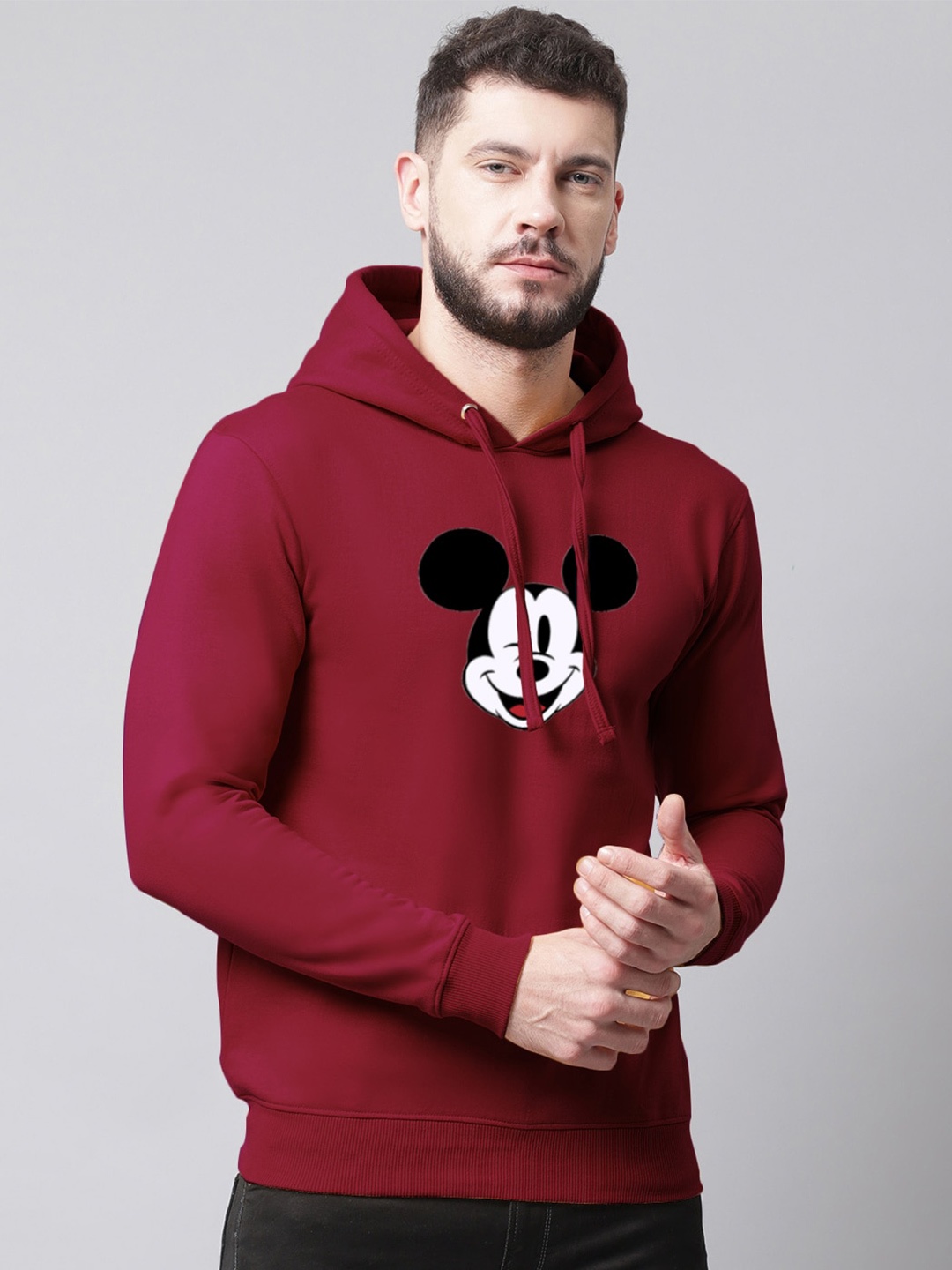 

Friskers Men Printed Hooded Fleece Pullover Sweatshirt, Maroon