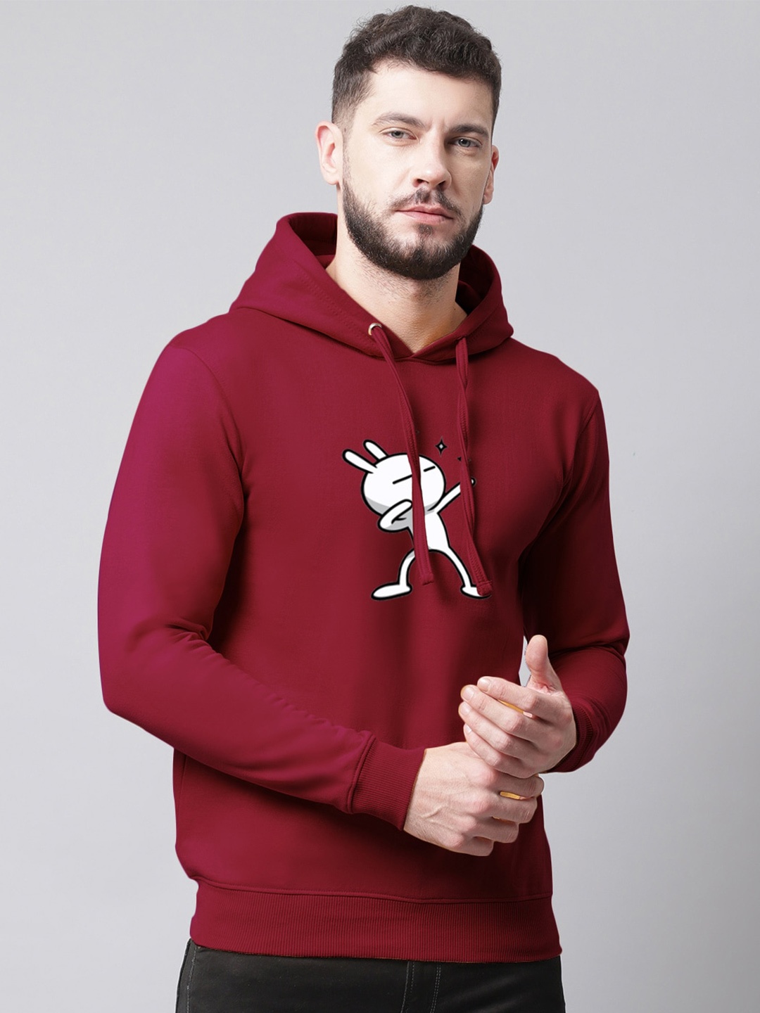 

Friskers Men Printed Fleece Hooded Sweatshirt, Maroon