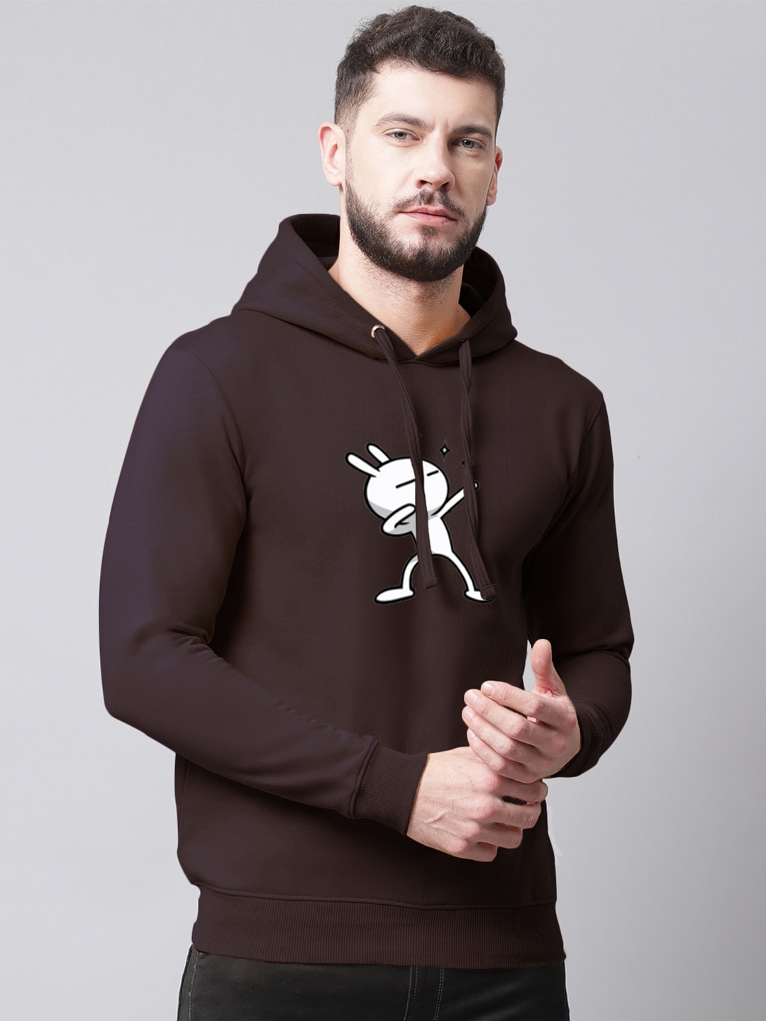 

Friskers Men Printed Fleece Hooded Sweatshirt, Coffee brown