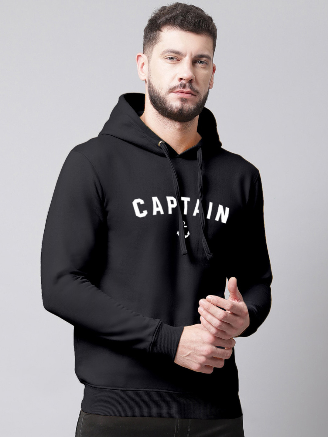 

Friskers Men Printed Fleece Hooded Sweatshirt, Black