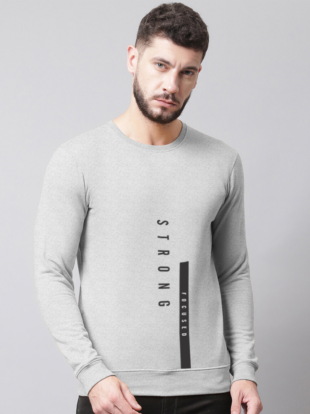 

Friskers Men Printed Fleece Round Neck Sweatshirt, Grey