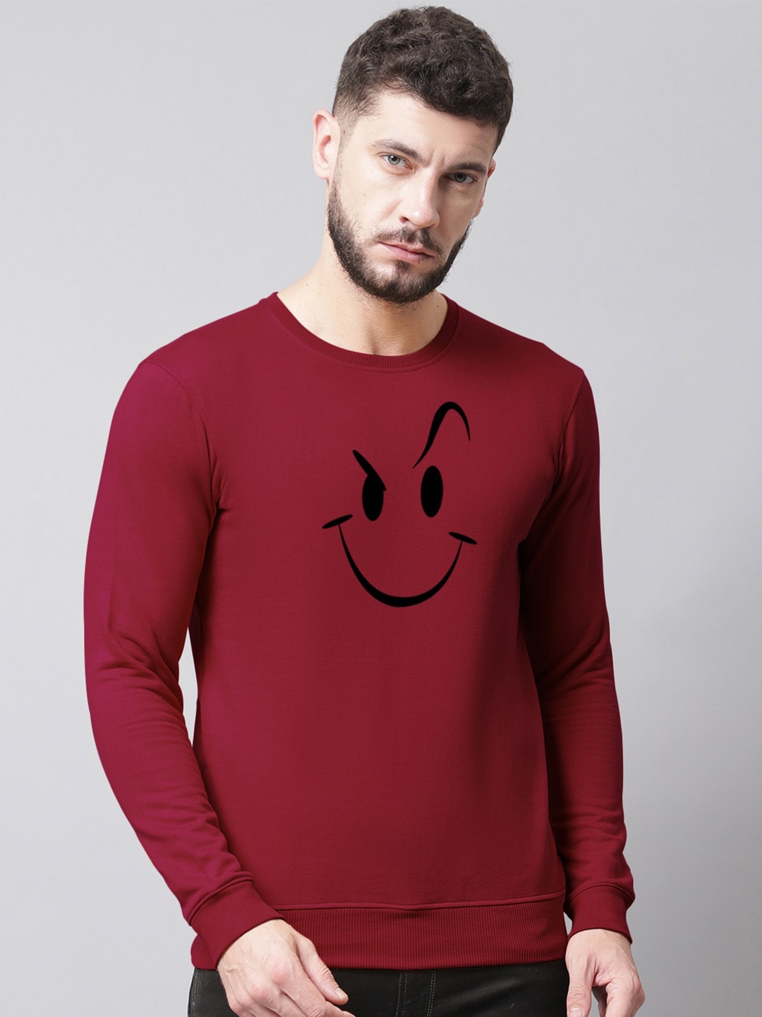 

Friskers Men Printed Fleece Round Neck Sweatshirt, Maroon