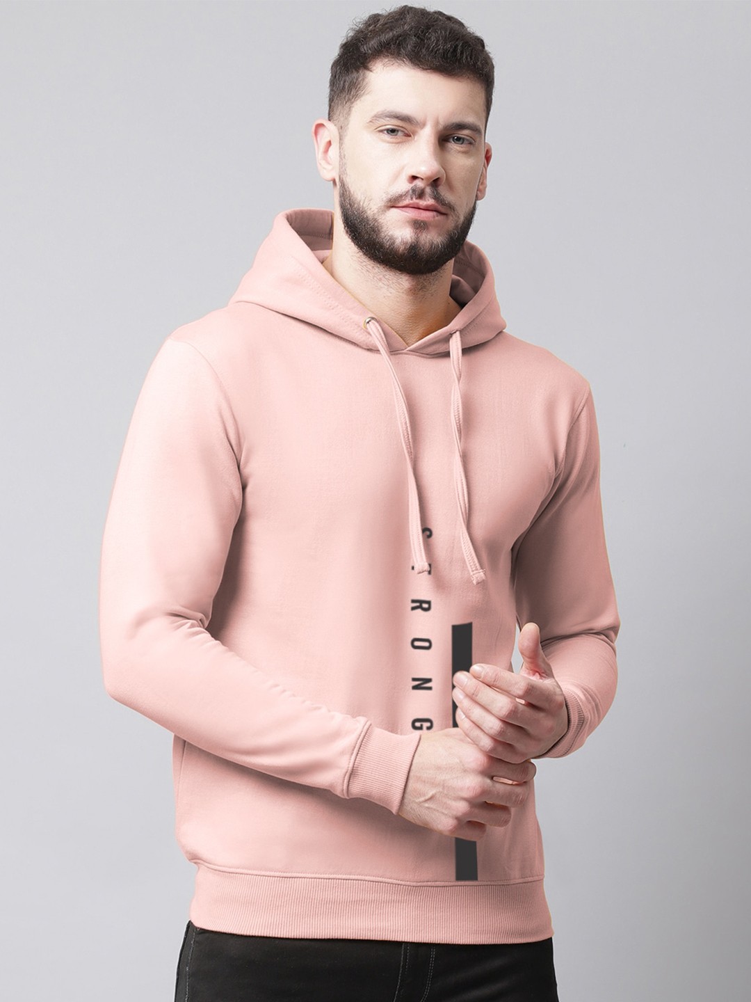 

Friskers Men Printed Fleece Hooded Sweatshirt, Coral