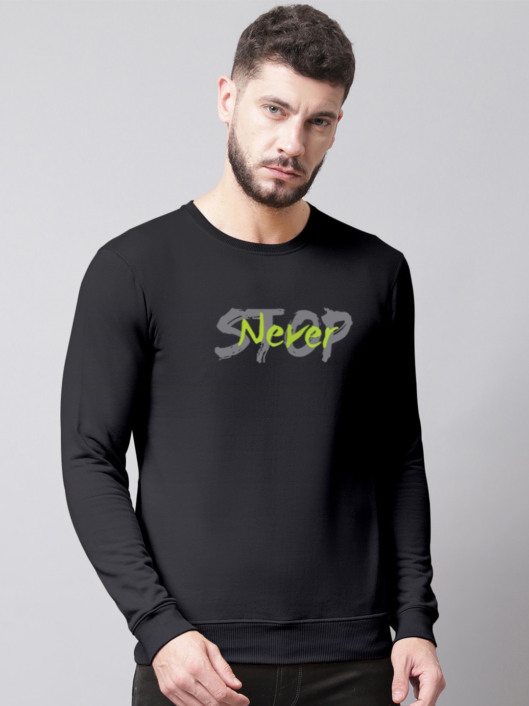

Friskers Men Printed Fleece Sweatshirt, Black