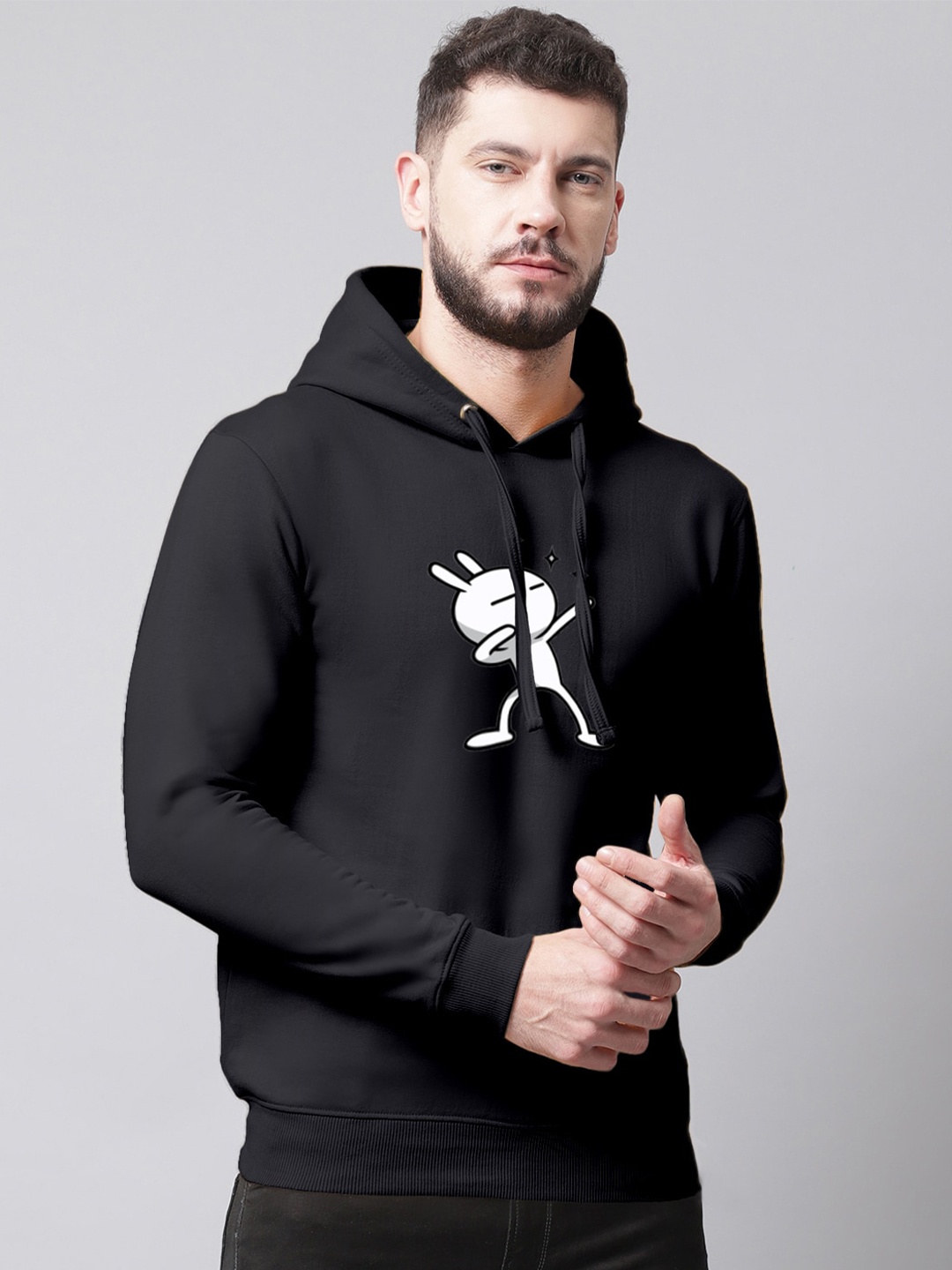 

Friskers Men Graphic Printed Hooded Pullover Sweatshirt, Black