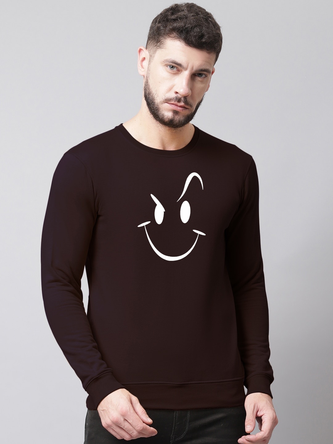 

Friskers Men Graphic Printed Pullover Ribbed Hemline Sweatshirt, Coffee brown