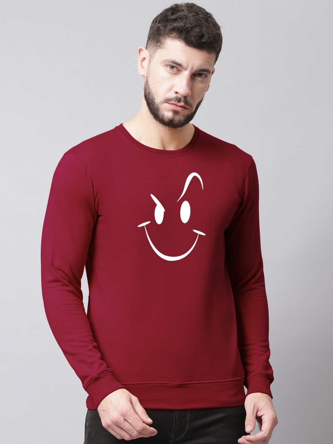 

Friskers Men Printed Fleece Round Neck Sweatshirt, Maroon