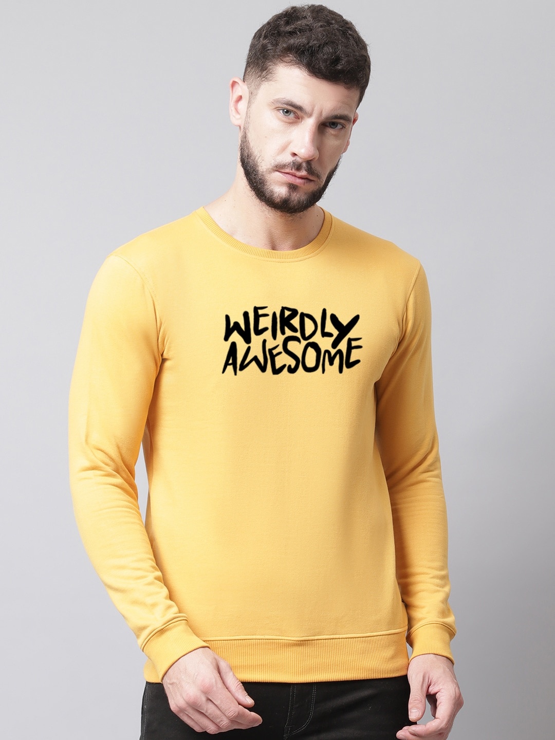 

Friskers Men Typography Printed Pullover Ribbed Hemline Sweatshirt, Yellow