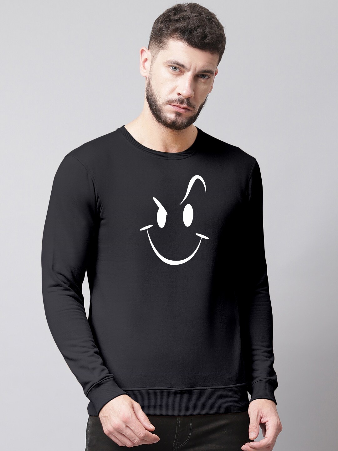 

Friskers Men Graphic Printed Pullover Ribbed Hemline Sweatshirt, Black