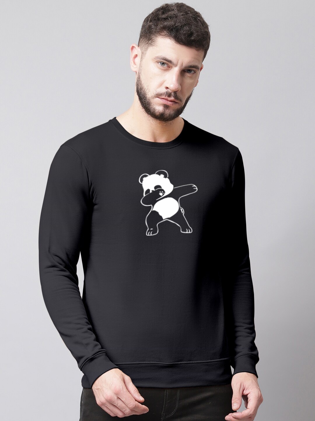 

Friskers Men Graphic Printed Pullover Ribbed Hemline Sweatshirt, Black