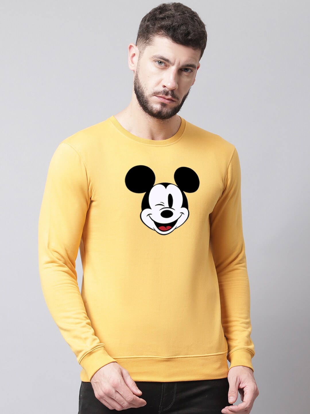 

Friskers Men Mickey Mouse Printed Pullover Sweatshirt, Gold